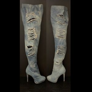 Denim Thigh High Stiletto Boots